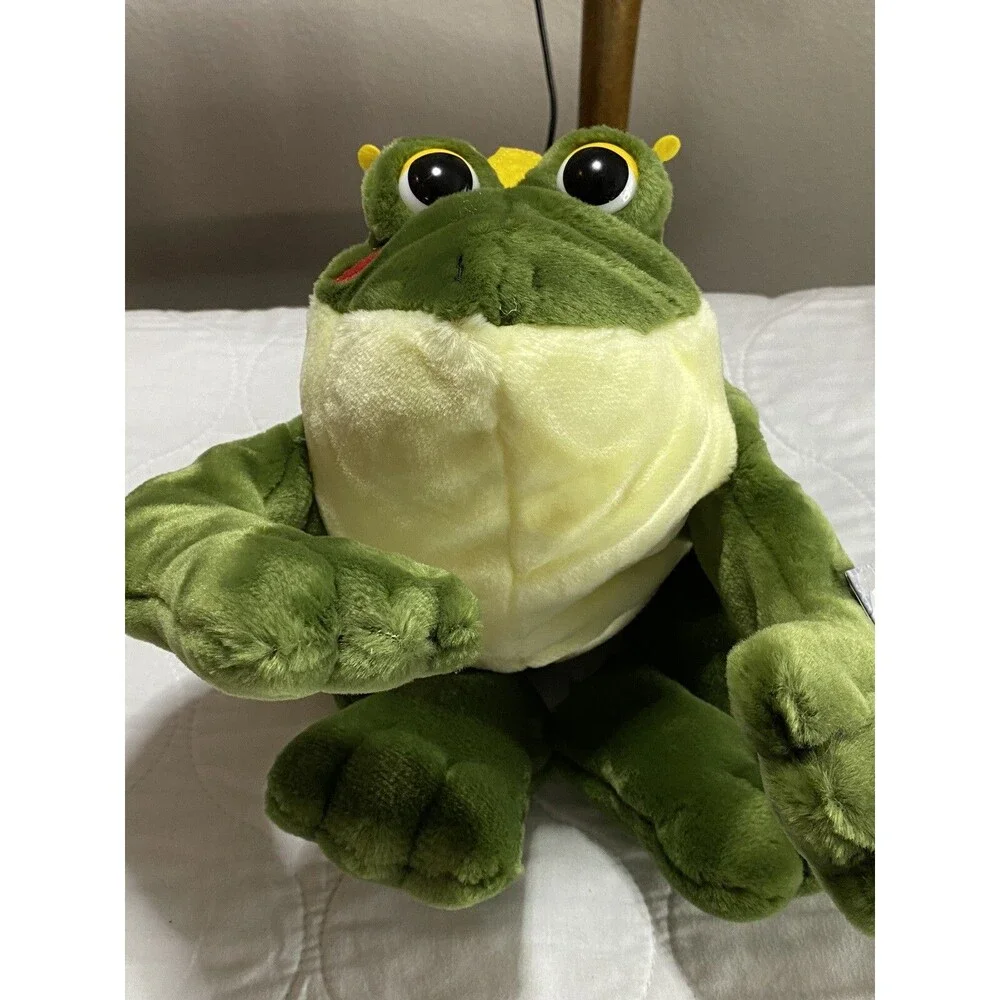 Prince Frog 14” Plush Stuffed Animal handmade A & A Plush With Red Kiss